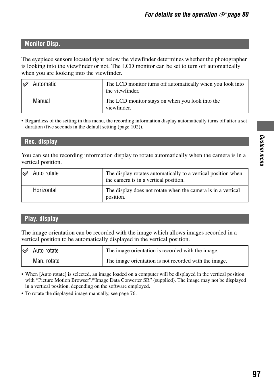 Rec. display play. display, S (97) | Sony DSLR-A100 User Manual | Page 97 / 159