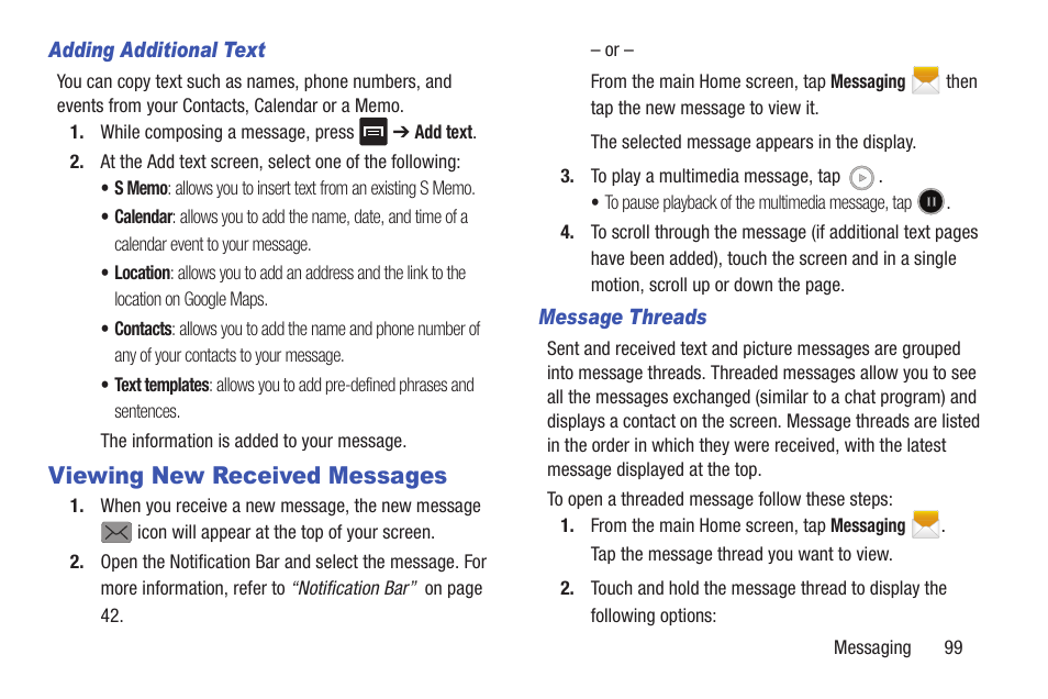 Viewing new received messages | Samsung Galaxy S III User Manual | Page 105 / 232