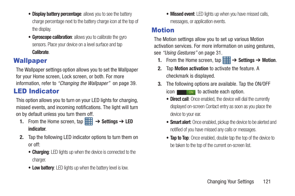 Wallpaper, Led indicator, Motion | Wallpaper led indicator motion | Samsung Galaxy S III User Manual | Page 127 / 232