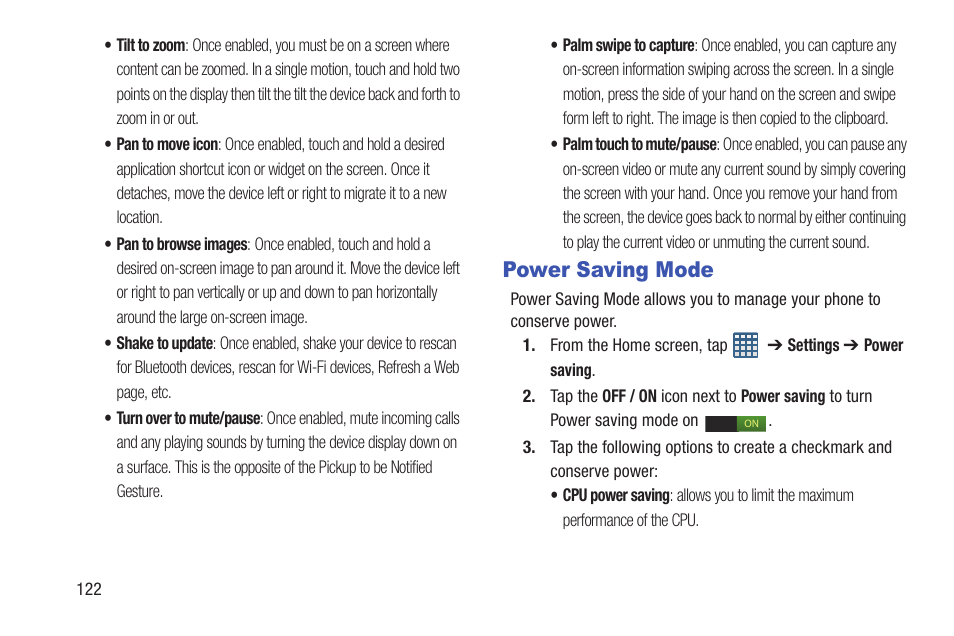Power saving mode | Samsung Galaxy S III User Manual | Page 128 / 232