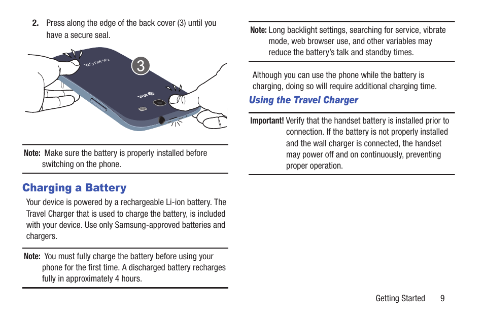 Charging a battery | Samsung Galaxy S III User Manual | Page 15 / 232