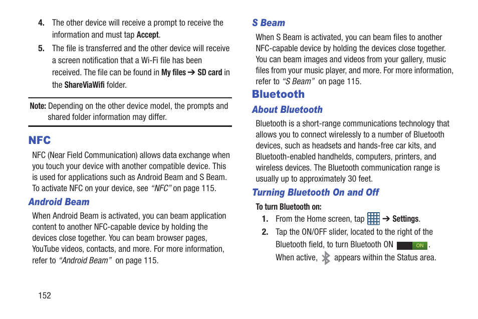 Bluetooth, Nfc bluetooth | Samsung Galaxy S III User Manual | Page 158 / 232