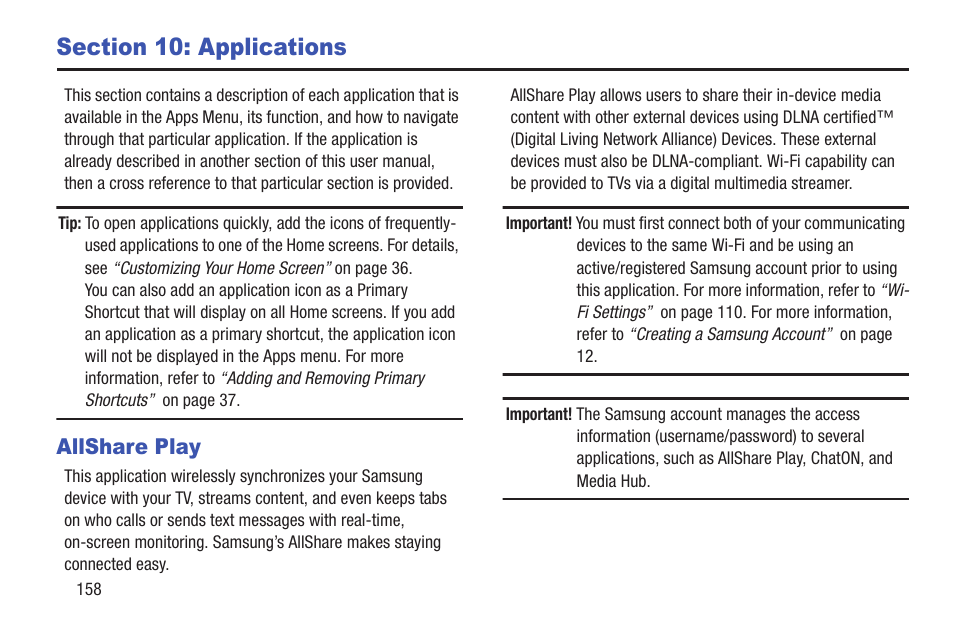 Section 10: applications, Allshare play | Samsung Galaxy S III User Manual | Page 164 / 232