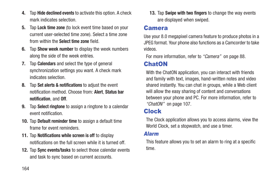 Camera, Chaton, Clock | Camera chaton clock | Samsung Galaxy S III User Manual | Page 170 / 232
