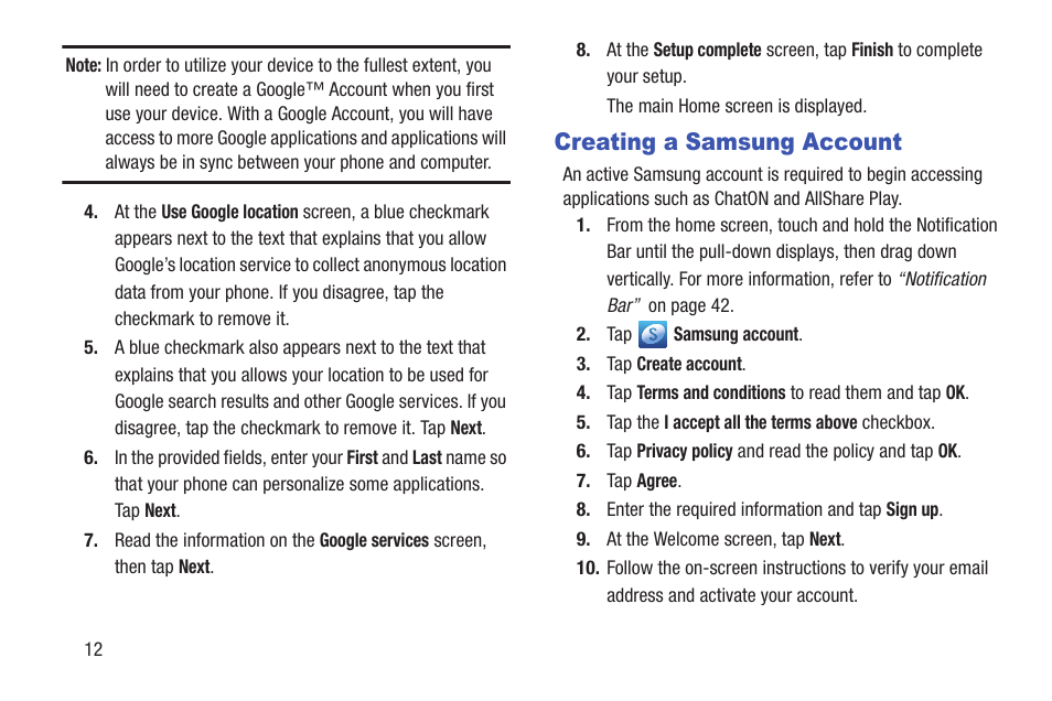Creating a samsung account | Samsung Galaxy S III User Manual | Page 18 / 232