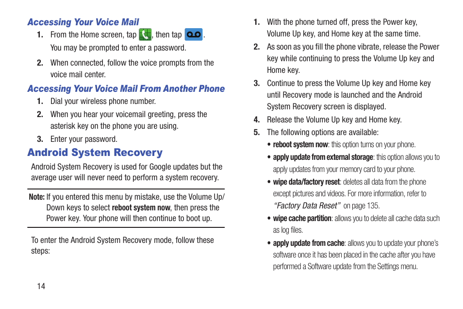 Android system recovery | Samsung Galaxy S III User Manual | Page 20 / 232
