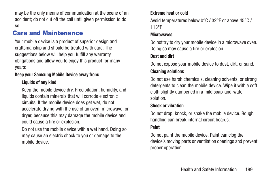 Care and maintenance | Samsung Galaxy S III User Manual | Page 205 / 232