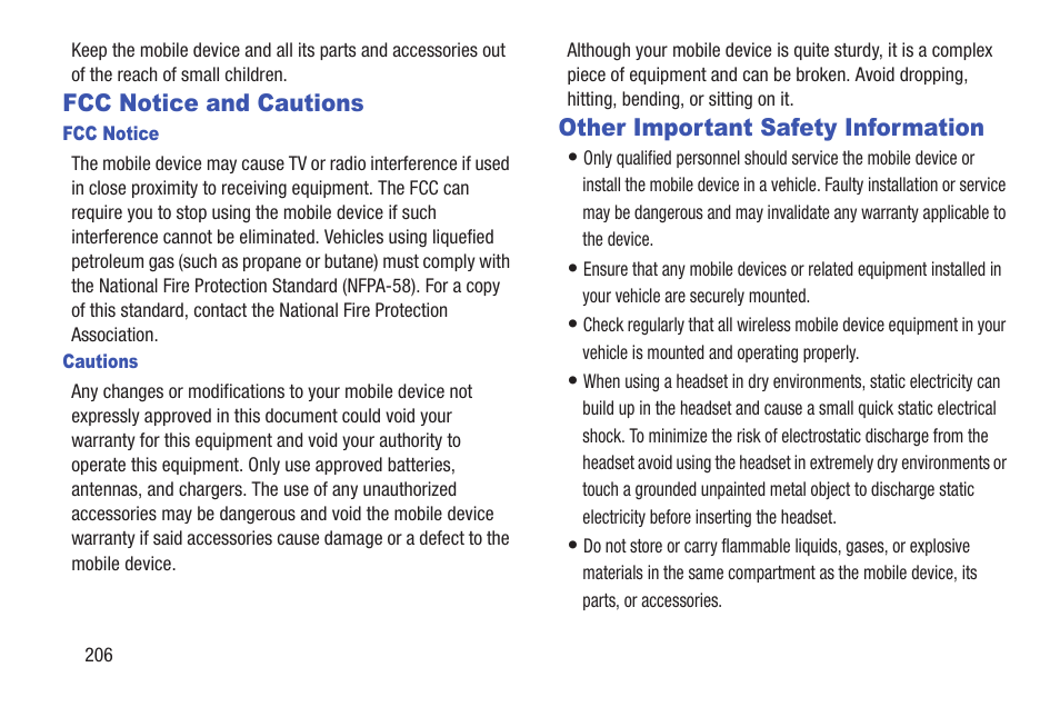 Fcc notice and cautions, Other important safety information | Samsung Galaxy S III User Manual | Page 212 / 232