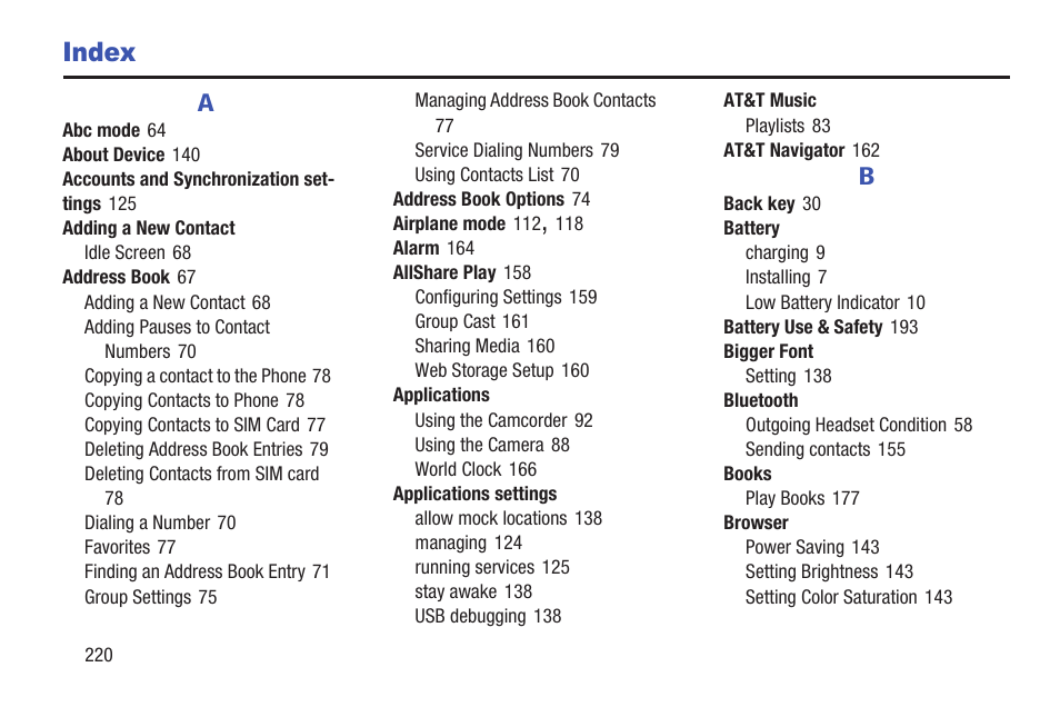 Index | Samsung Galaxy S III User Manual | Page 226 / 232