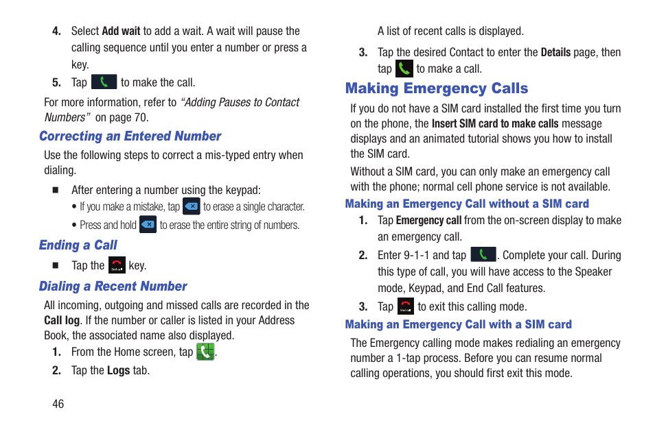 Making emergency calls | Samsung Galaxy S III User Manual | Page 52 / 232
