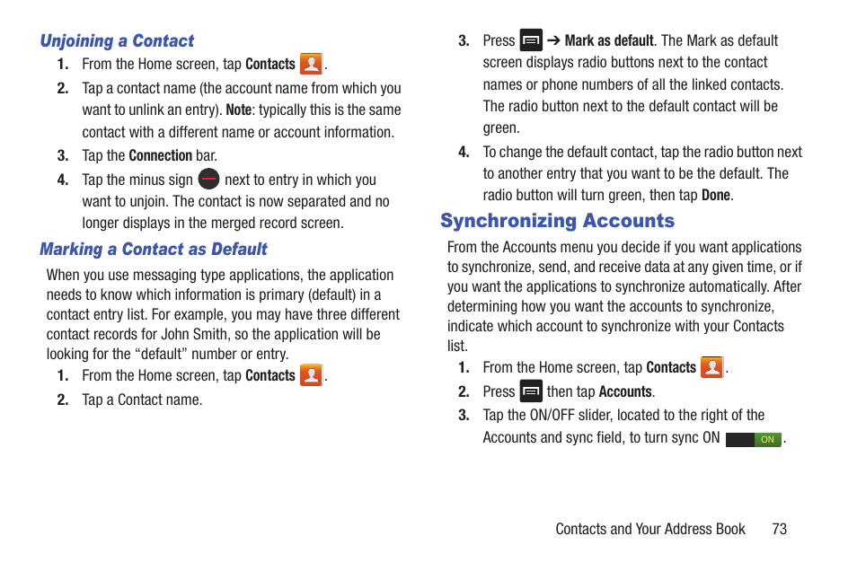 Synchronizing accounts | Samsung Galaxy S III User Manual | Page 79 / 232