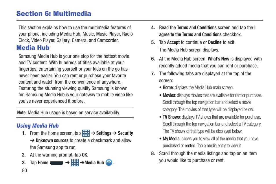 Section 6: multimedia, Media hub | Samsung Galaxy S III User Manual | Page 86 / 232