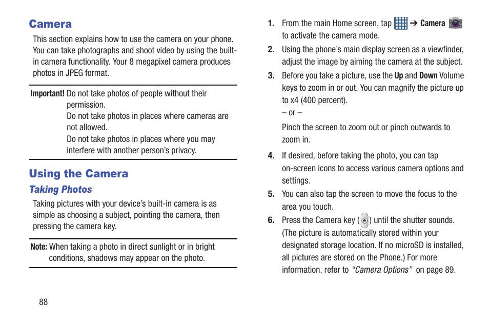 Camera, Using the camera, Camera using the camera | Samsung Galaxy S III User Manual | Page 94 / 232