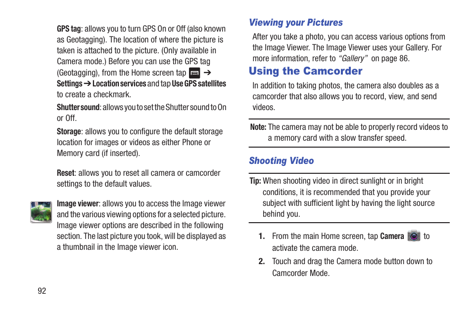 Using the camcorder | Samsung Galaxy S III User Manual | Page 98 / 232
