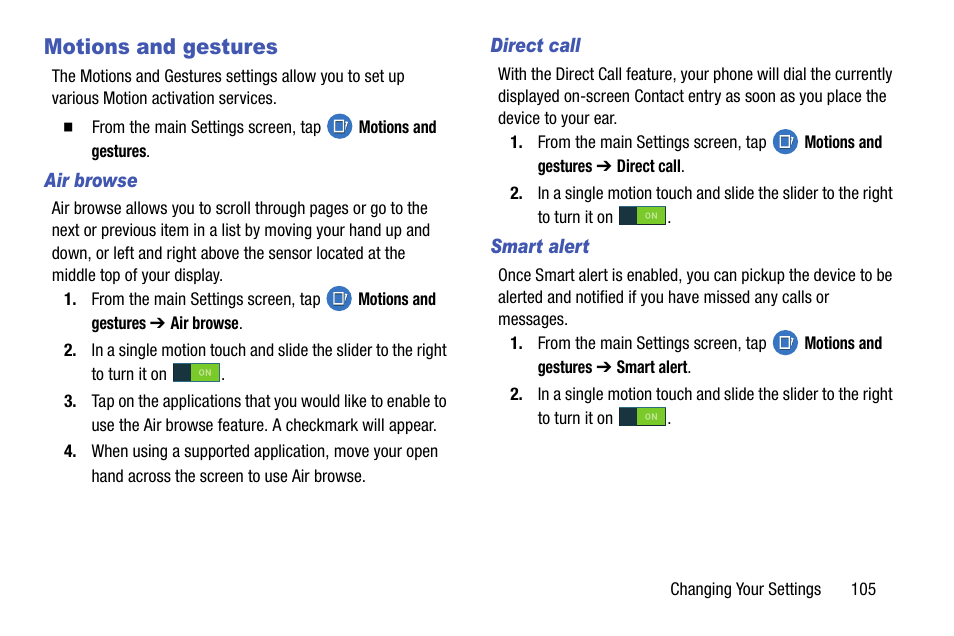 Motions and gestures | Samsung galaxy S5 User Manual | Page 113 / 214