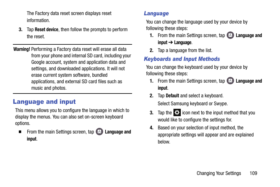 Language and input | Samsung galaxy S5 User Manual | Page 117 / 214