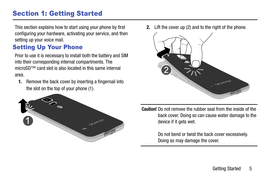 Section 1: getting started, Setting up your phone | Samsung galaxy S5 User Manual | Page 13 / 214