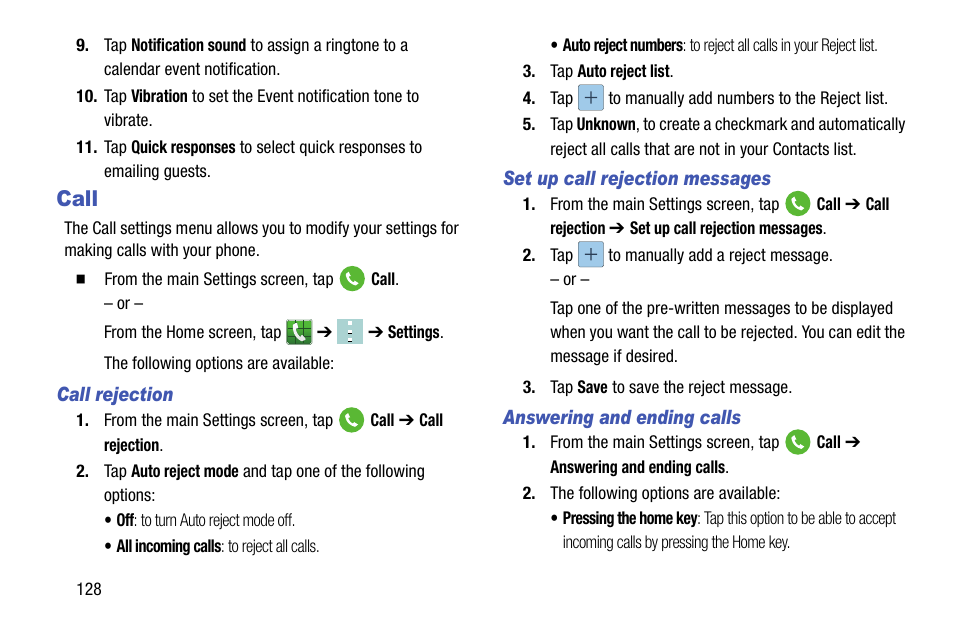 Call | Samsung galaxy S5 User Manual | Page 136 / 214