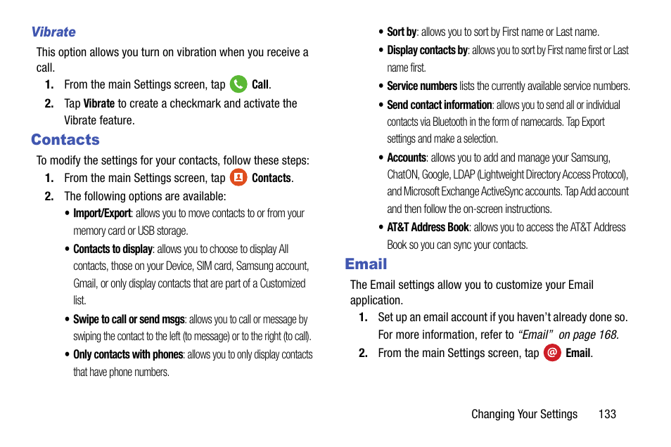 Contacts, Email, Contacts email | Samsung galaxy S5 User Manual | Page 141 / 214