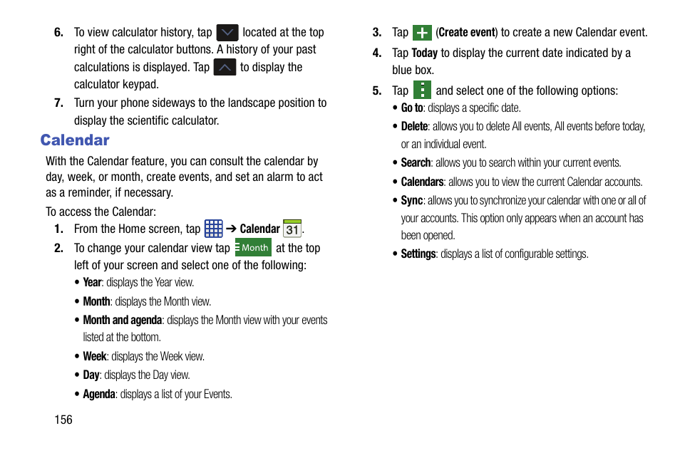 Calendar | Samsung galaxy S5 User Manual | Page 164 / 214