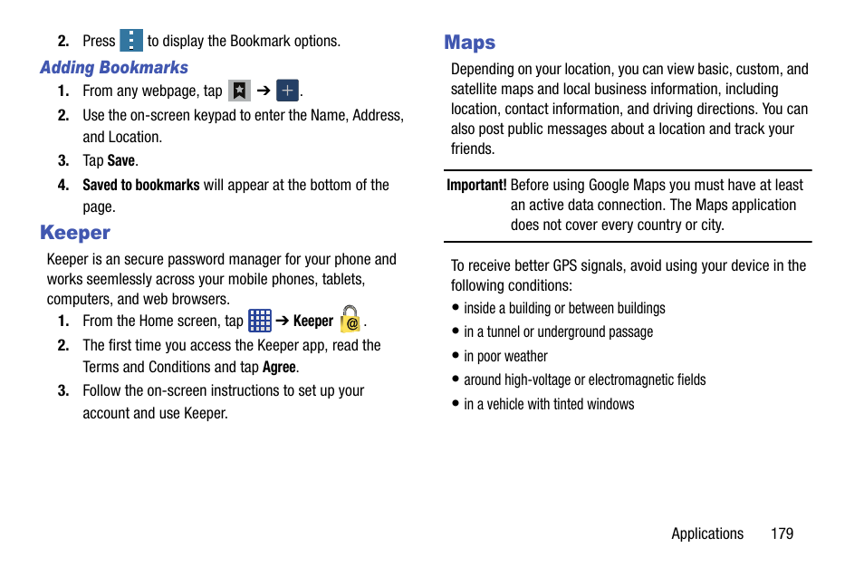 Keeper, Maps, Keeper maps | Samsung galaxy S5 User Manual | Page 187 / 214