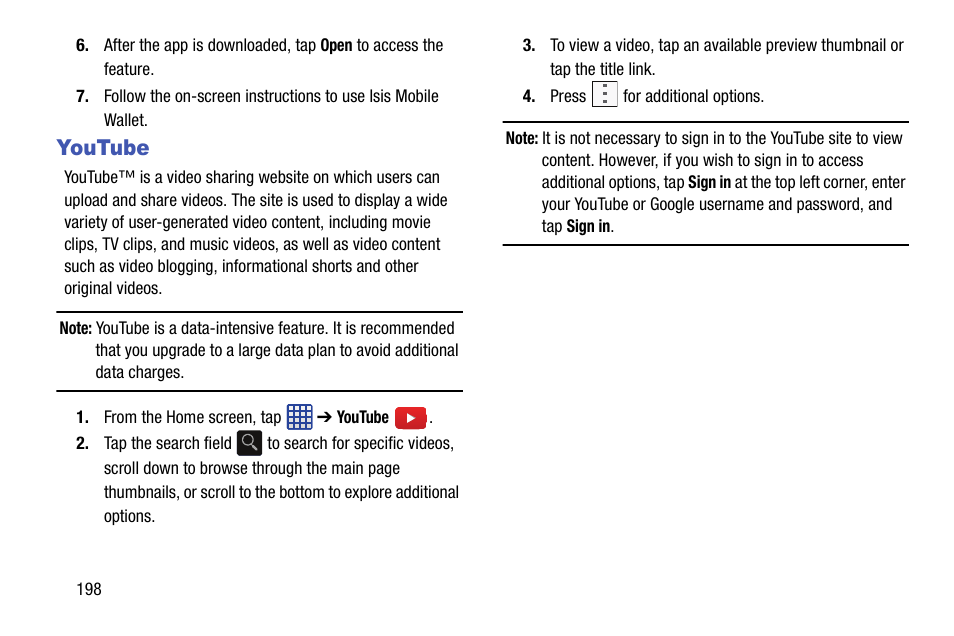 Youtube | Samsung galaxy S5 User Manual | Page 206 / 214