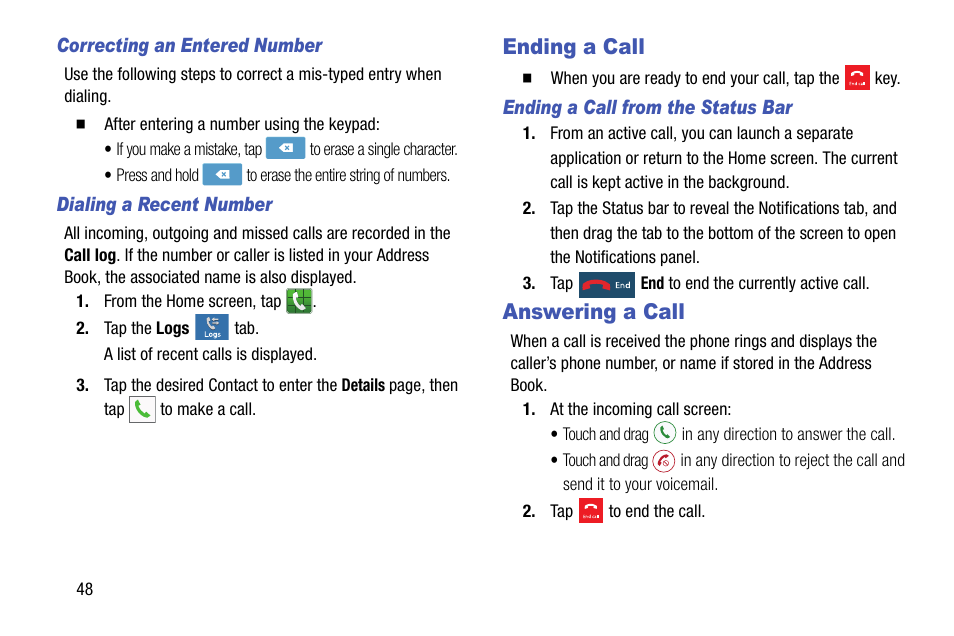 Ending a call, Answering a call, Ending a call answering a call | Samsung galaxy S5 User Manual | Page 56 / 214