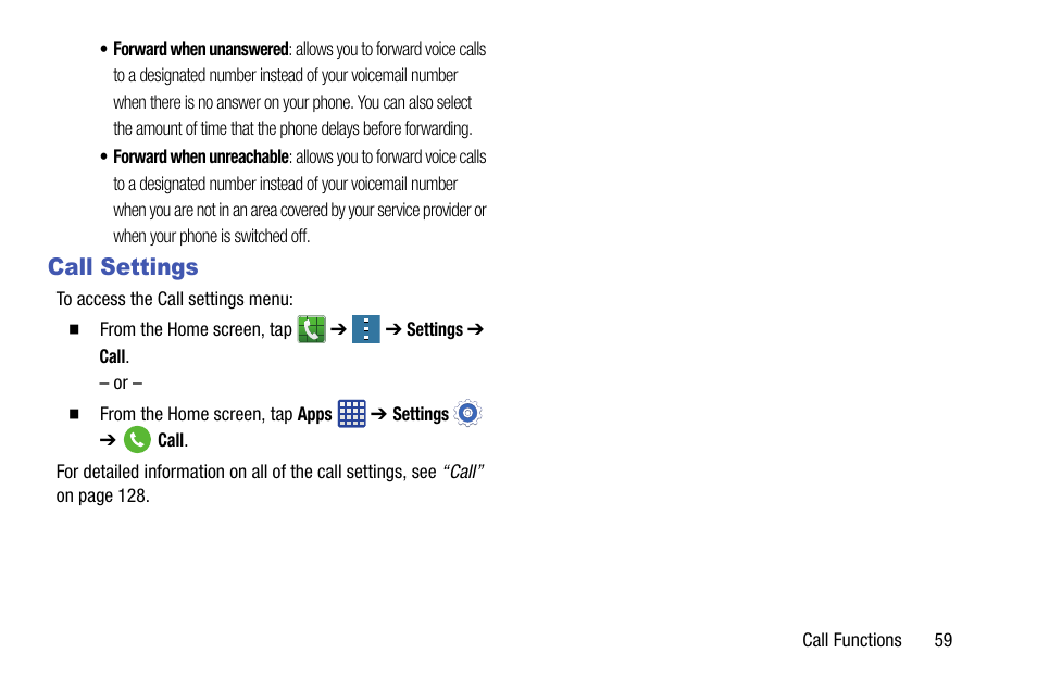Call settings | Samsung galaxy S5 User Manual | Page 67 / 214