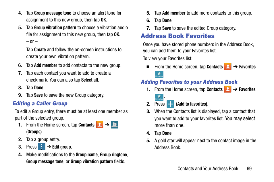 Address book favorites | Samsung galaxy S5 User Manual | Page 77 / 214