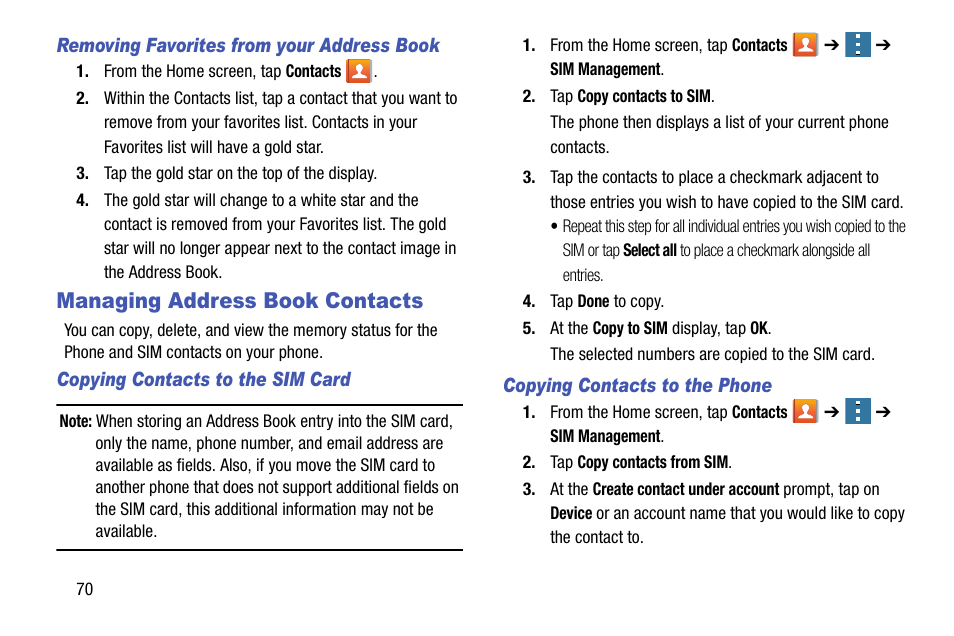 Managing address book contacts | Samsung galaxy S5 User Manual | Page 78 / 214