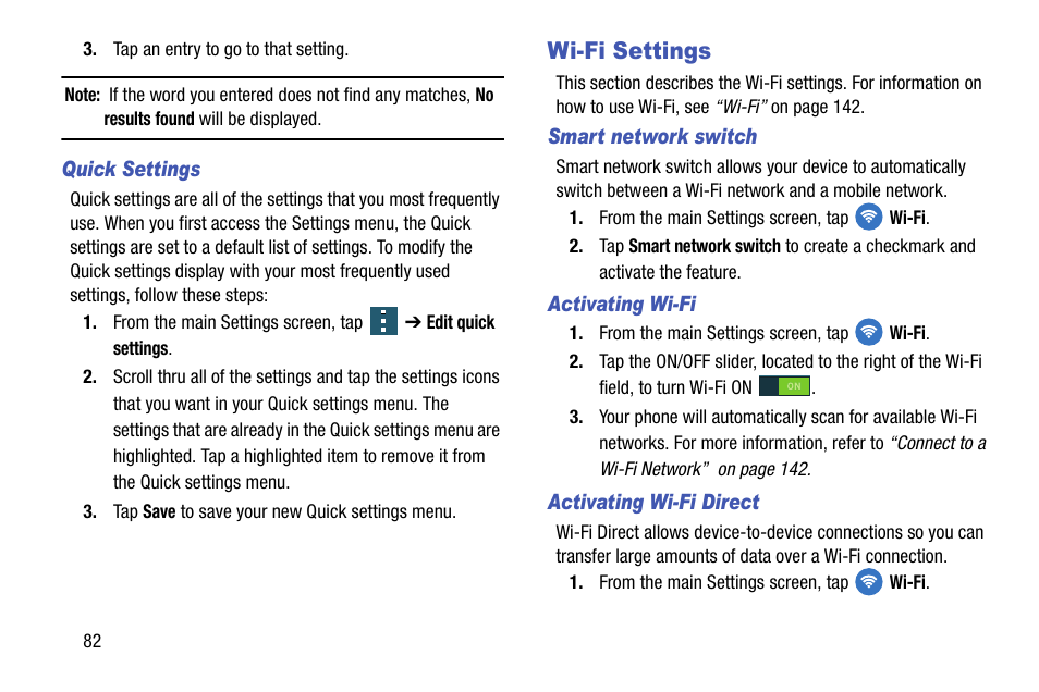 Wi-fi settings | Samsung galaxy S5 User Manual | Page 90 / 214