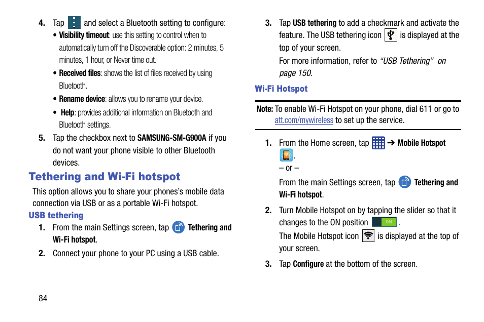 Tethering and wi-fi hotspot | Samsung galaxy S5 User Manual | Page 92 / 214