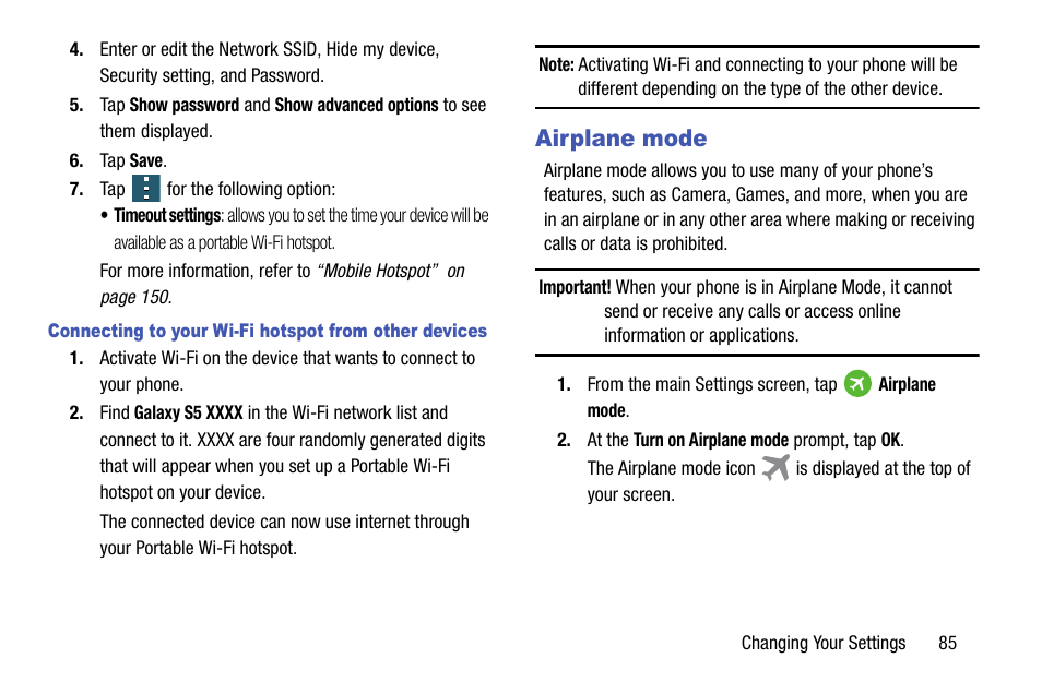 Airplane mode | Samsung galaxy S5 User Manual | Page 93 / 214