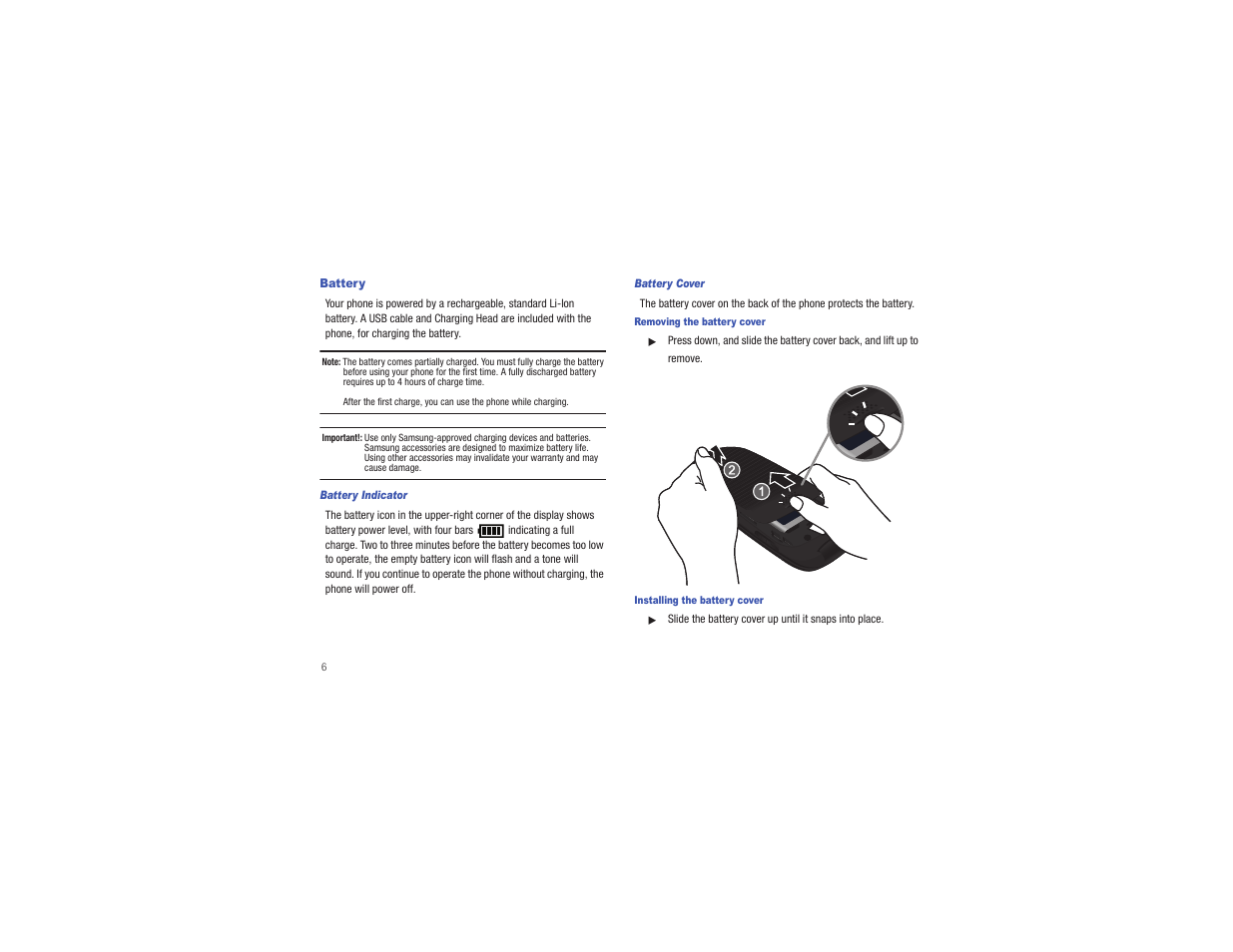 Battery | Samsung Gusto User Manual | Page 11 / 152