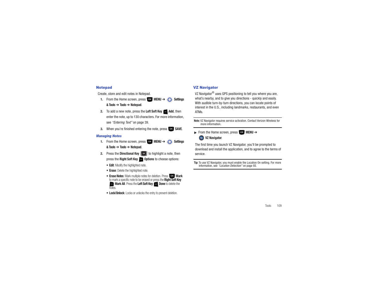Notepad, Vz navigator, Notepad vz navigator | Samsung Gusto User Manual | Page 114 / 152