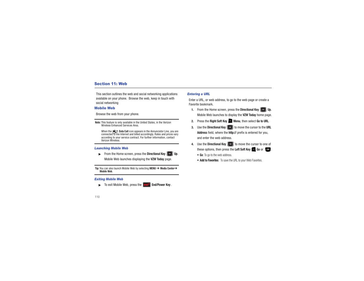 Section 11: web, Mobile web | Samsung Gusto User Manual | Page 115 / 152
