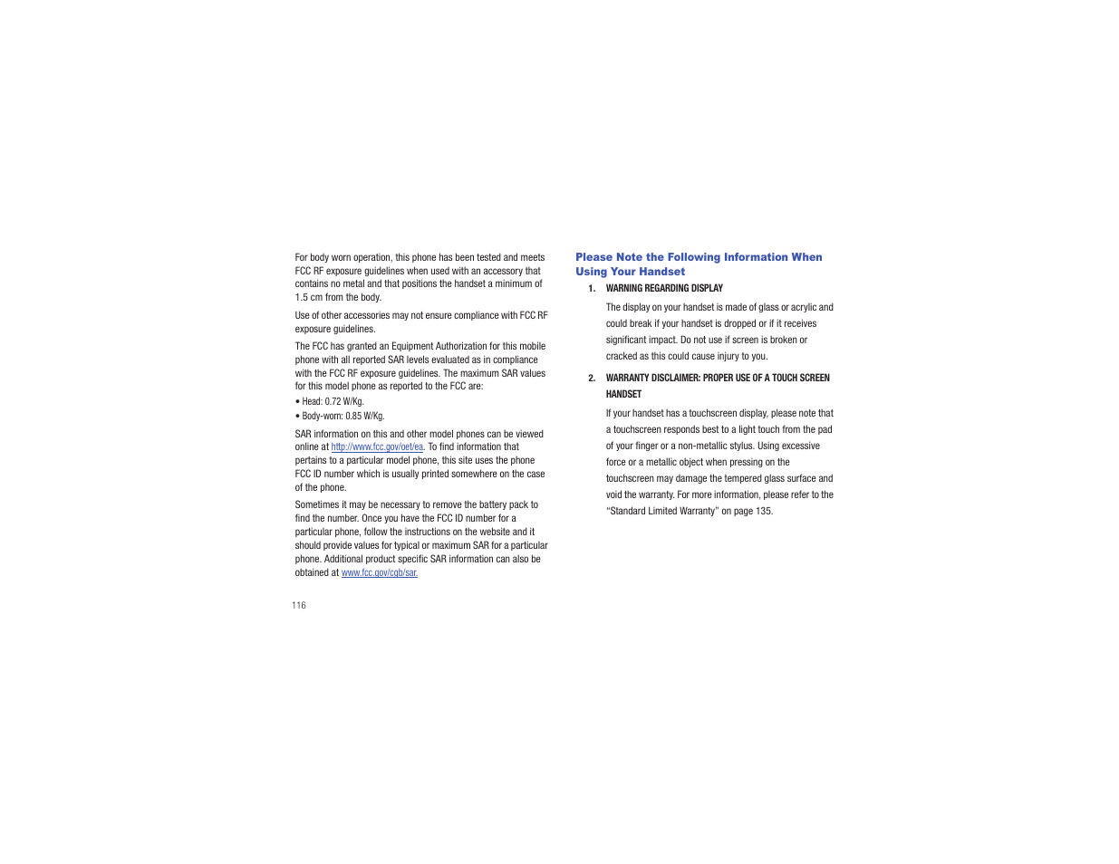 Please note the following information when, Using your handset | Samsung Gusto User Manual | Page 121 / 152