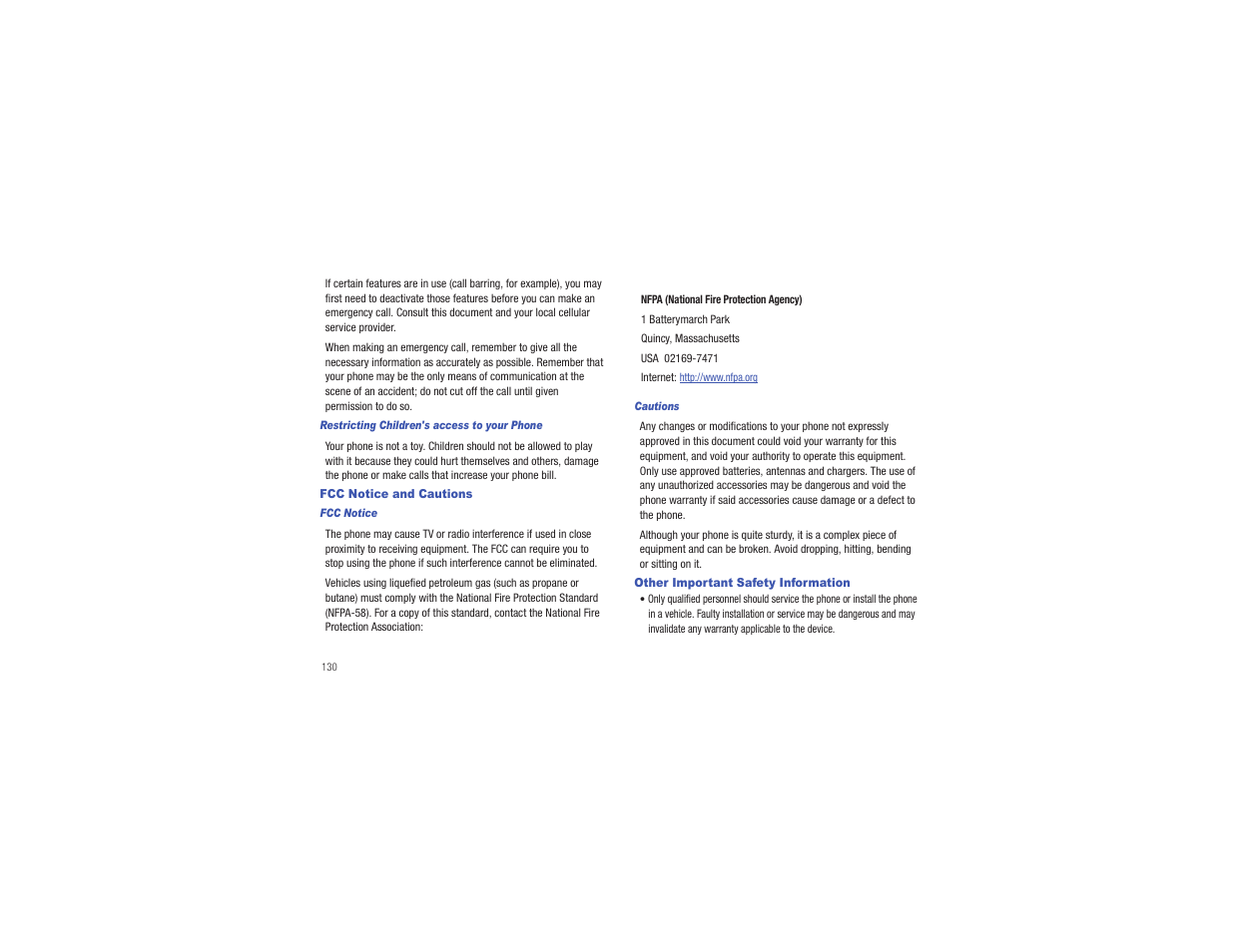 Fcc notice and cautions, Other important safety information | Samsung Gusto User Manual | Page 135 / 152