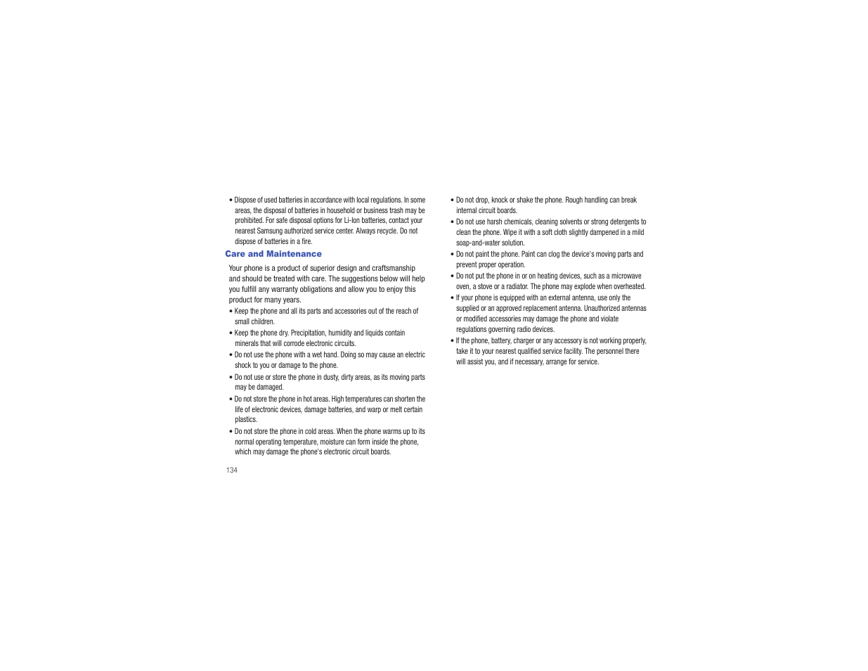 Care and maintenance | Samsung Gusto User Manual | Page 139 / 152
