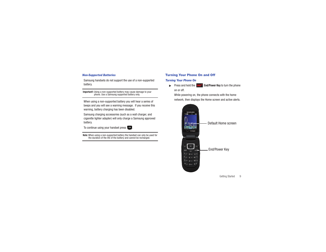 Turning your phone on and off | Samsung Gusto User Manual | Page 14 / 152