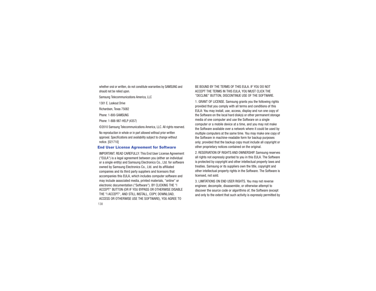 End user license agreement for software | Samsung Gusto User Manual | Page 143 / 152