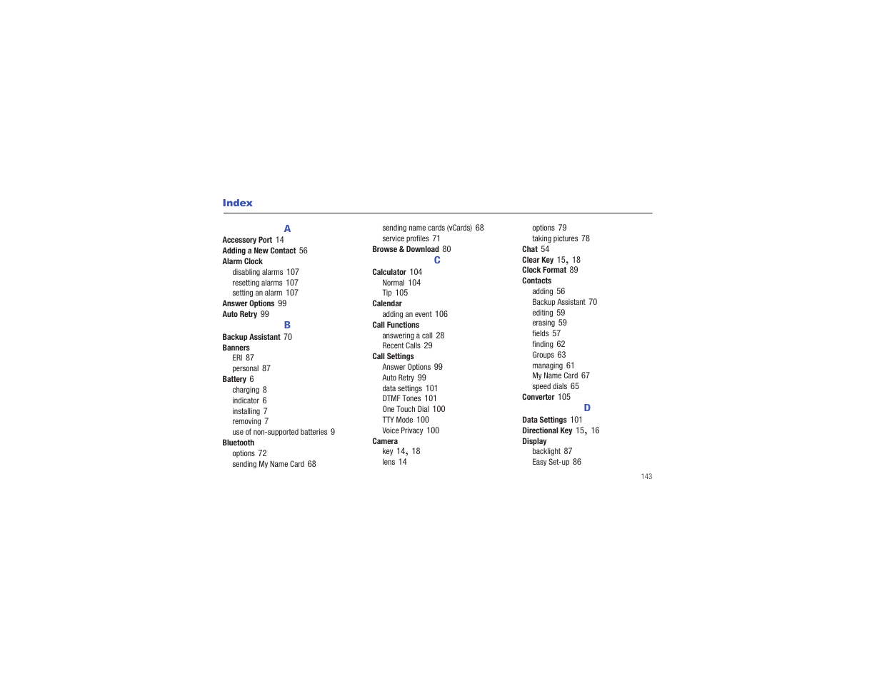 Index | Samsung Gusto User Manual | Page 148 / 152