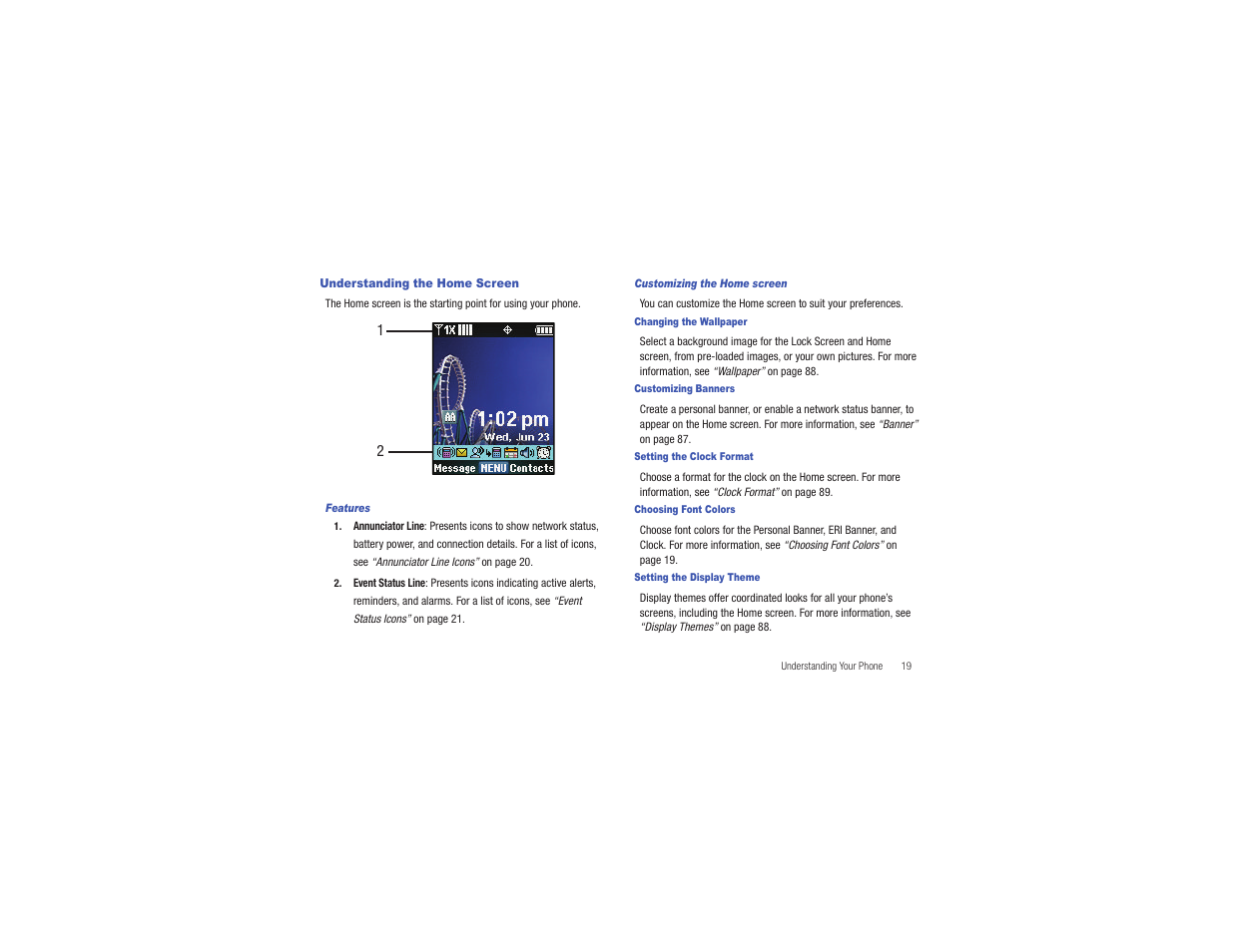 Understanding the home screen | Samsung Gusto User Manual | Page 24 / 152