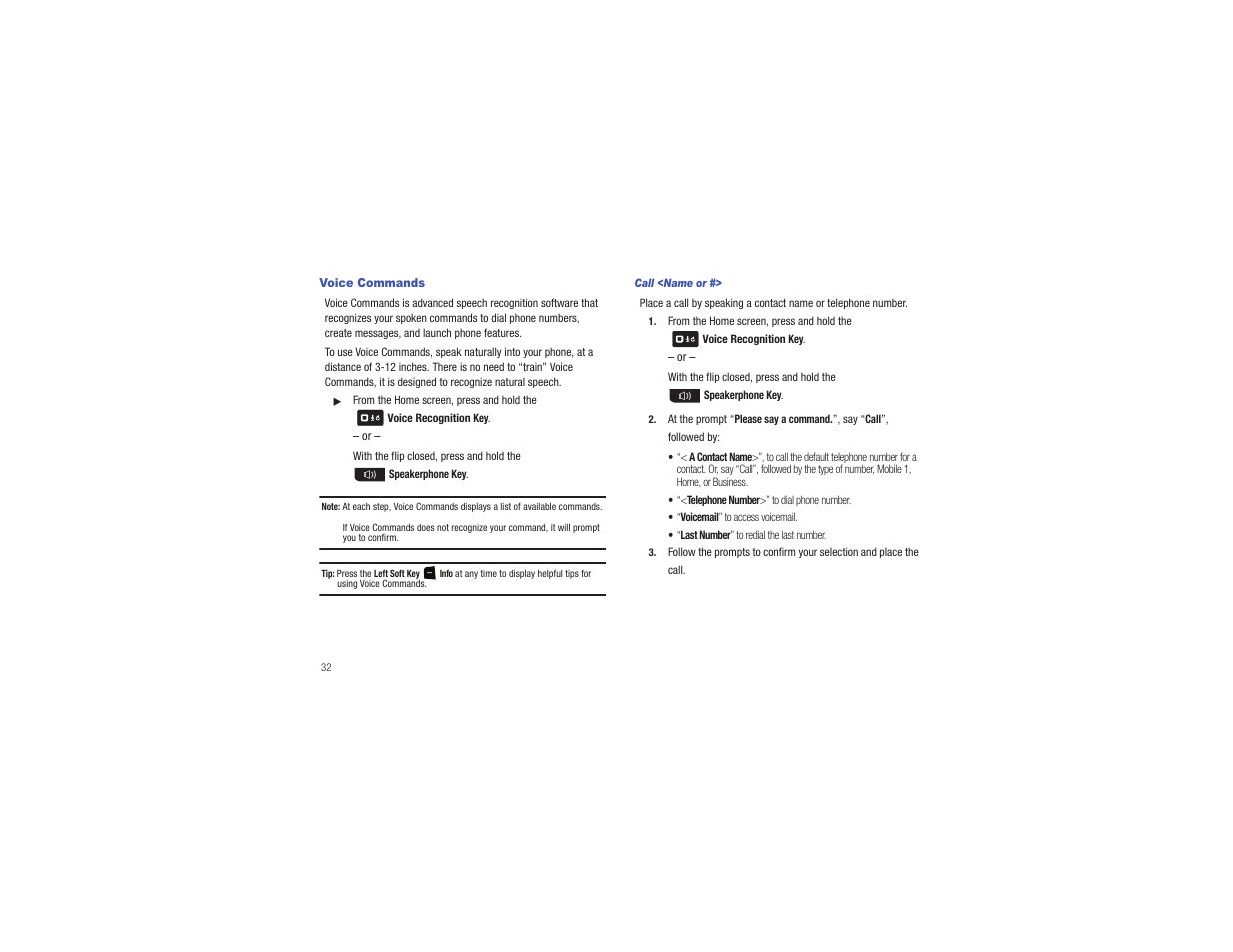 Voice commands | Samsung Gusto User Manual | Page 37 / 152