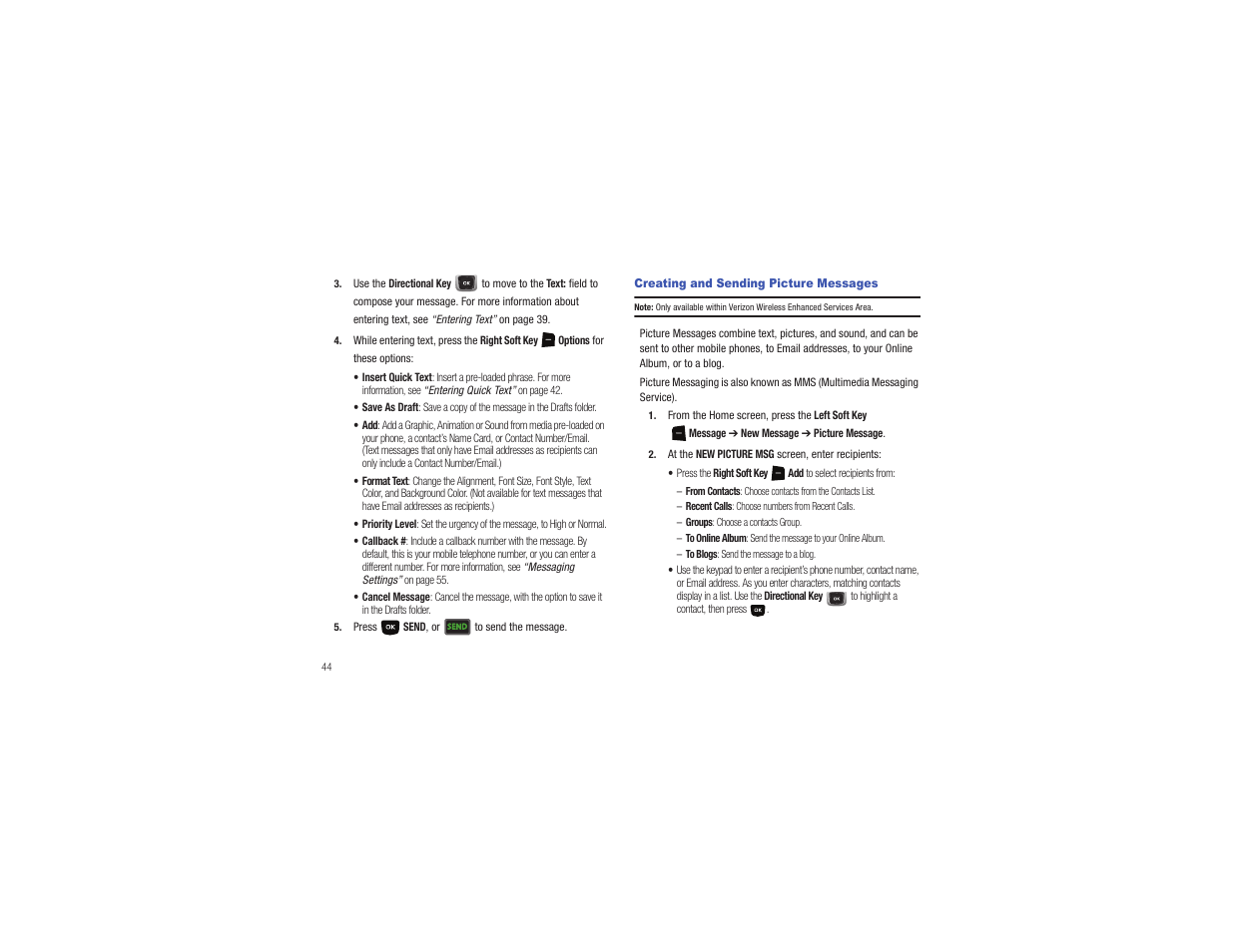 Creating and sending picture messages | Samsung Gusto User Manual | Page 49 / 152