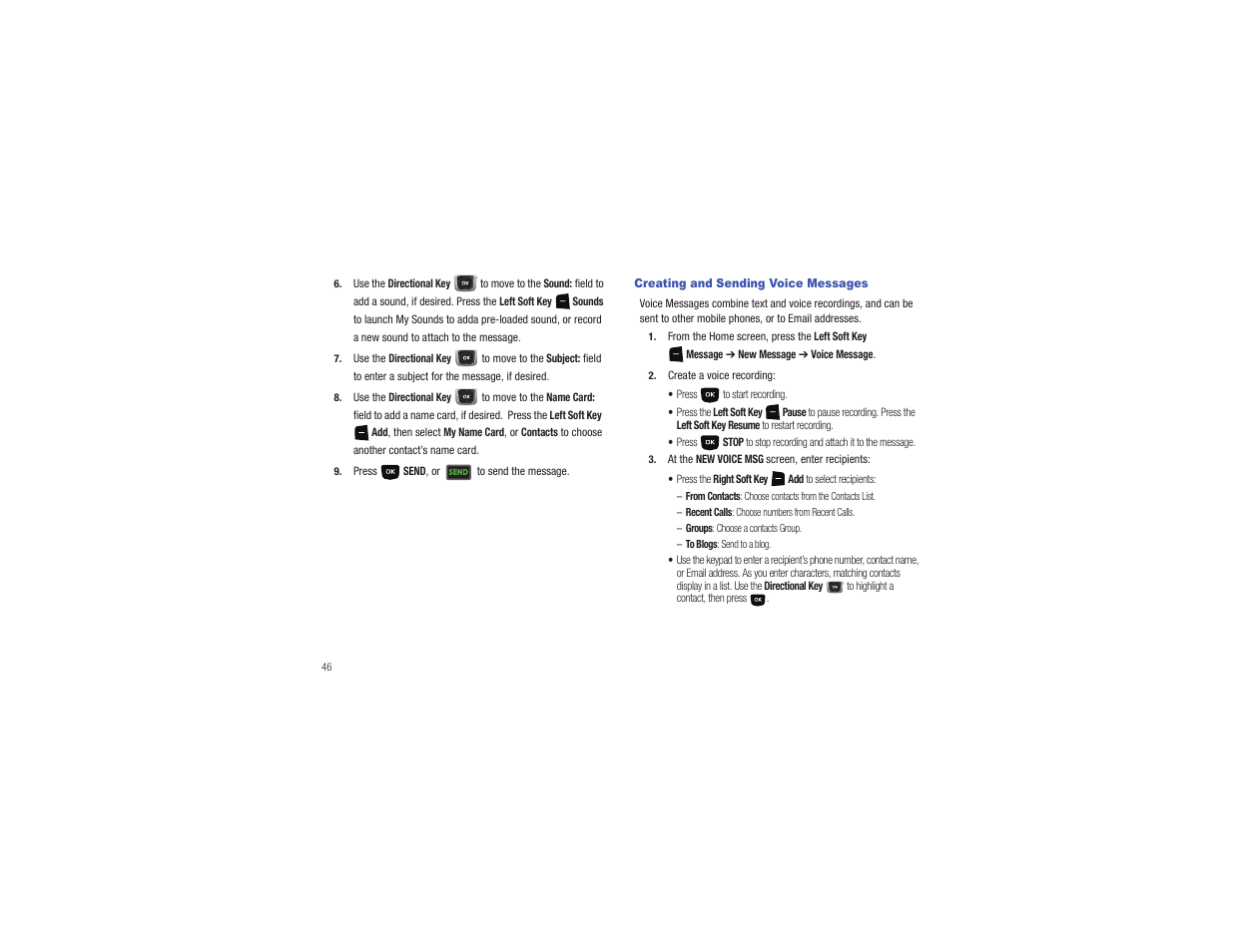 Creating and sending voice messages | Samsung Gusto User Manual | Page 51 / 152