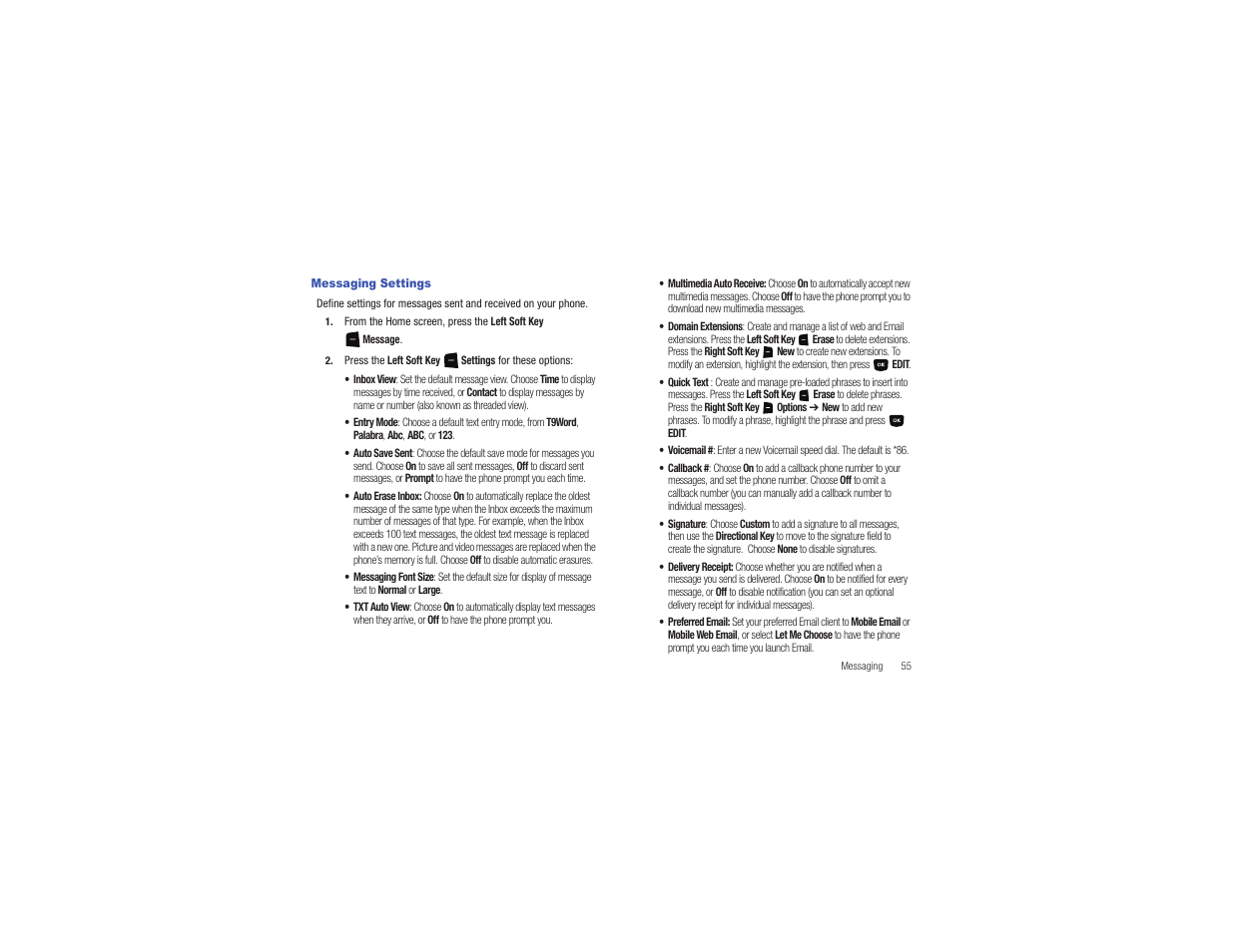 Messaging settings | Samsung Gusto User Manual | Page 60 / 152