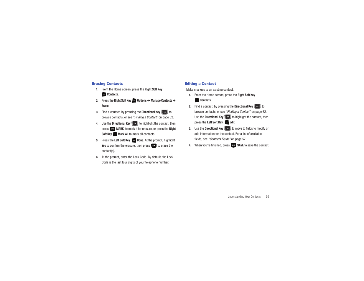 Erasing contacts, Editing a contact, Erasing contacts editing a contact | Samsung Gusto User Manual | Page 64 / 152