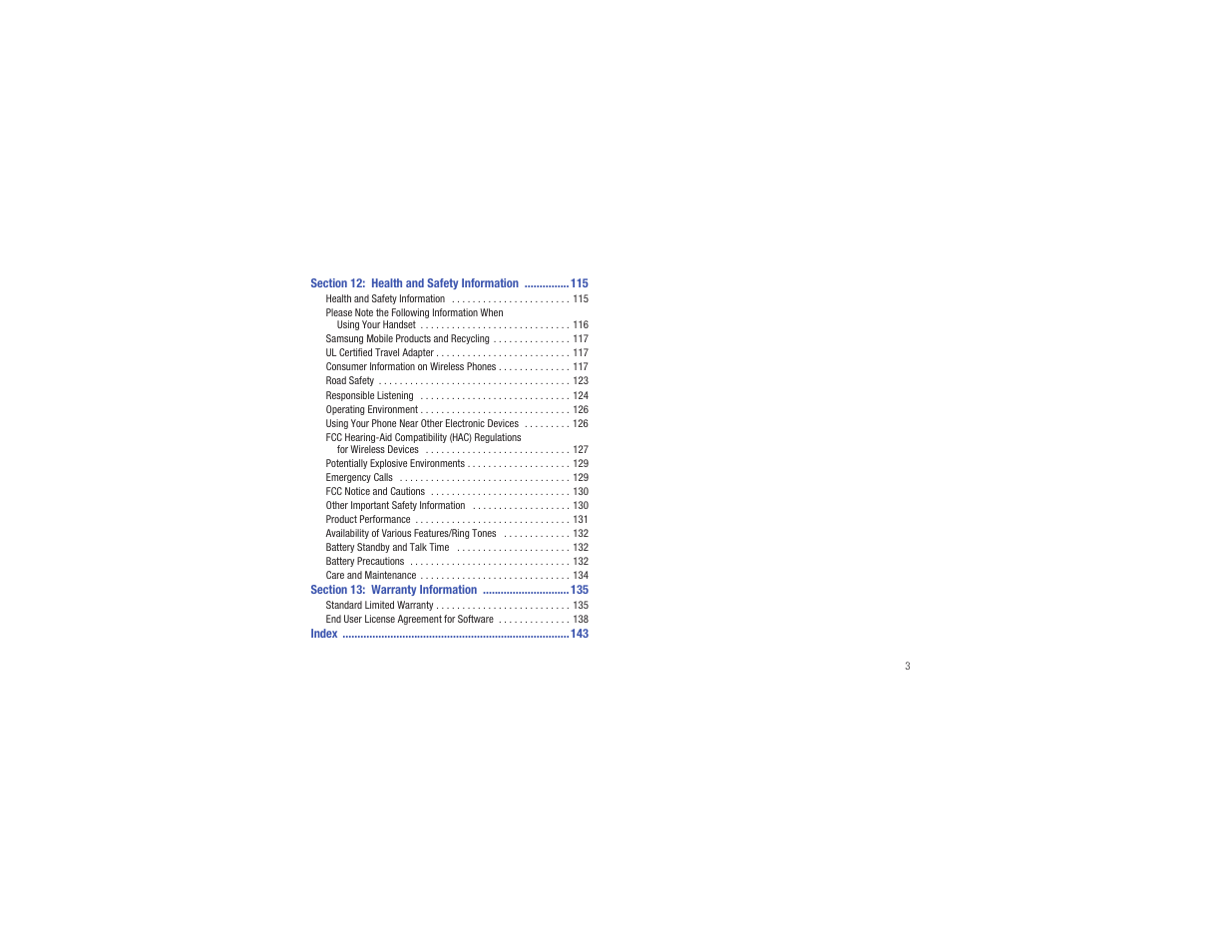 Section 12: health and safety information 115, Section 13: warranty information 135 | Samsung Gusto User Manual | Page 8 / 152