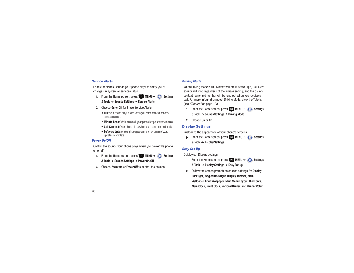 Display settings | Samsung Gusto User Manual | Page 91 / 152